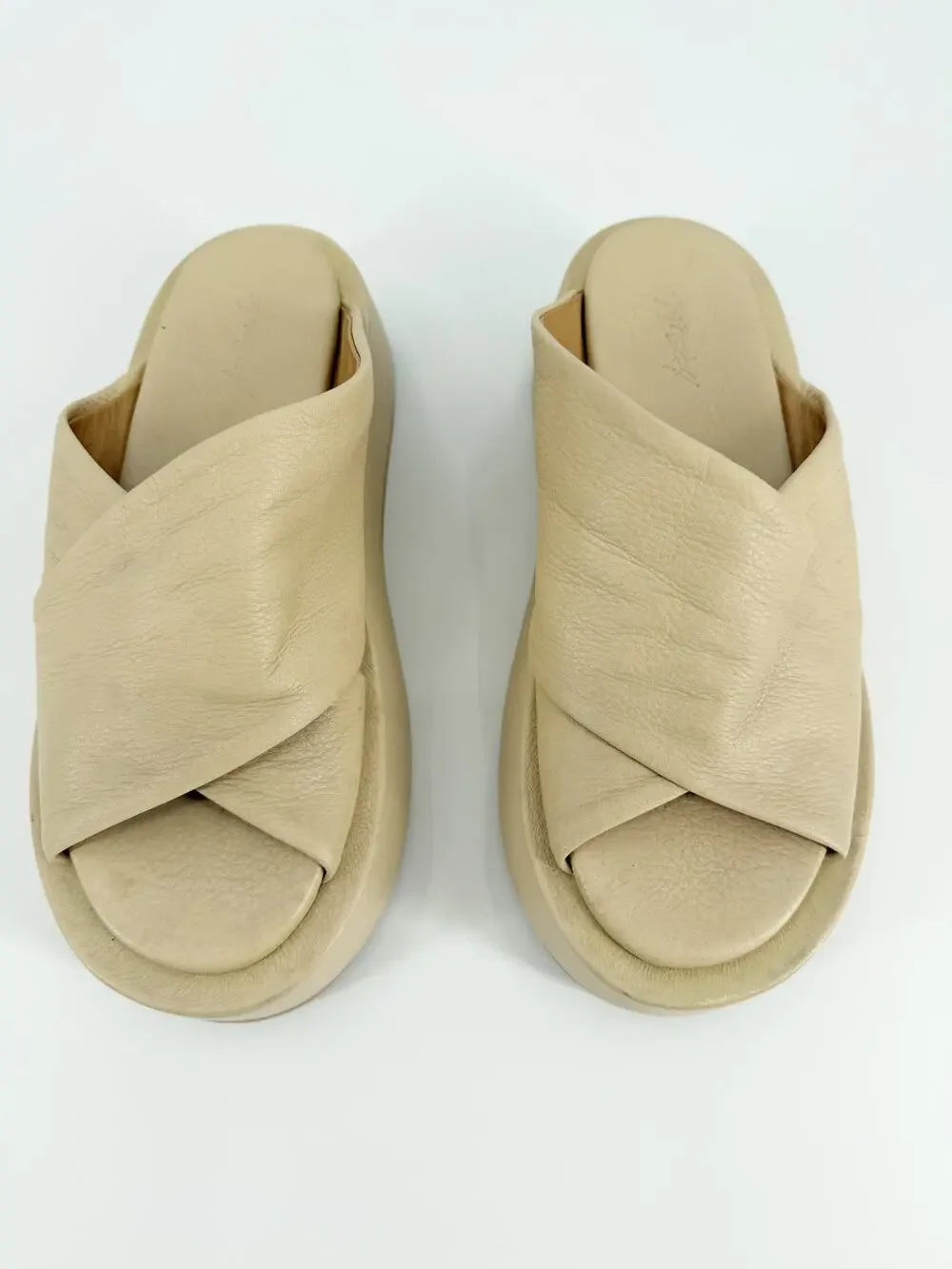 Marsell Beige Crossover Strap Leather Flatform Platform Sandals Size 38 EU 7.5